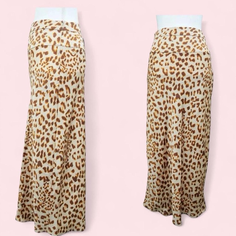 Free People Satin Leopard Print Midi Skirt